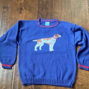 Vintage Rags Land boys cable knit sweater navy blue hound dog EUC Size 10-12